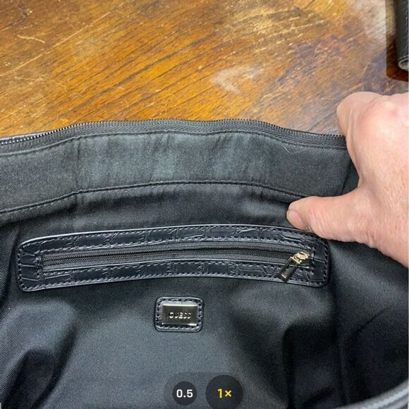 Guess Shoulder Tote Bag & Wallet Set Color Block Croc Print Chain Accent Black​​ - Picture 16 of 16